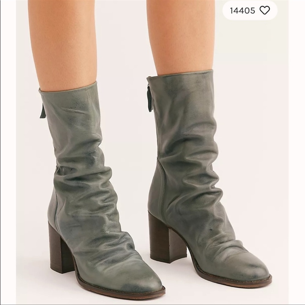 Free People Green Elle Block High Heel Boots | Size 10